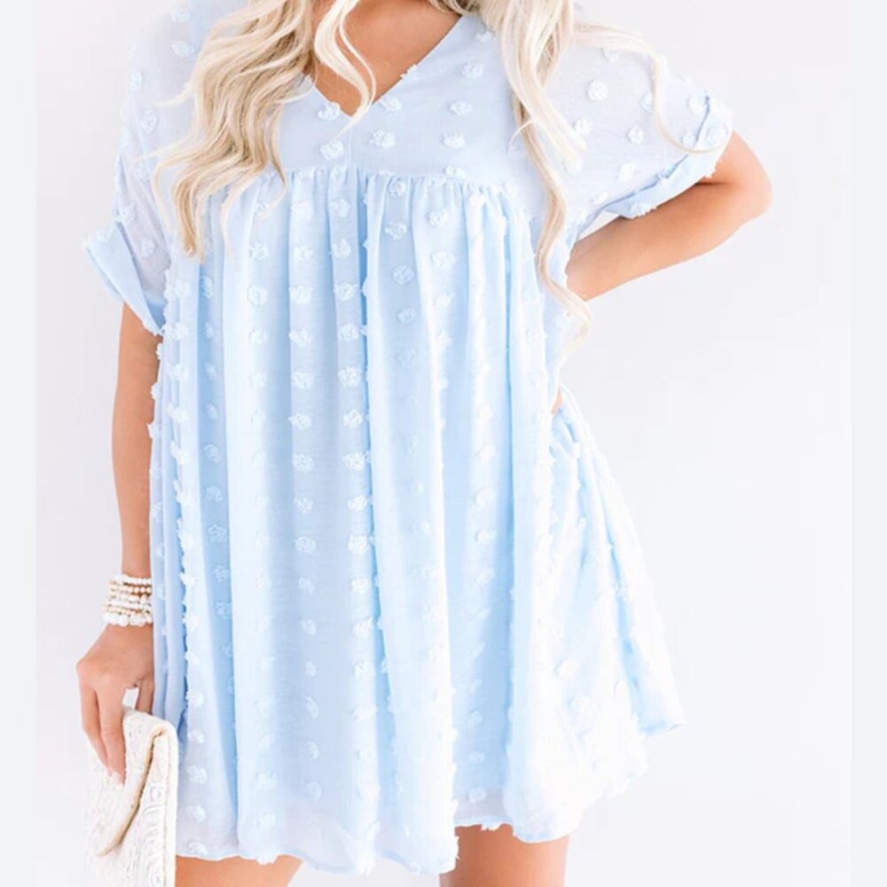 Light Blue Swiss Dots Baby Doll Dress